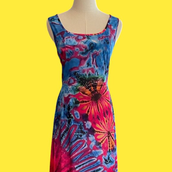 La Bamba Hippie Tie Dye Retro Backless Gypsy Boho Colorful Long Maxi Dress. - Picture 3 of 9